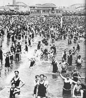 coney island swimmers 1920's crowded beach